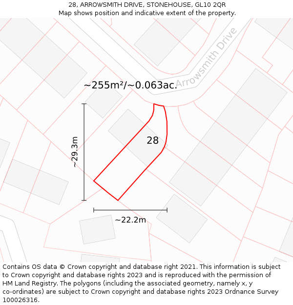 28, ARROWSMITH DRIVE, STONEHOUSE, GL10 2QR: Plot and title map