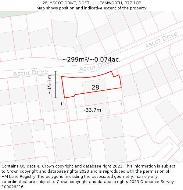 28, ASCOT DRIVE, DOSTHILL, TAMWORTH, B77 1QP: Plot and title map