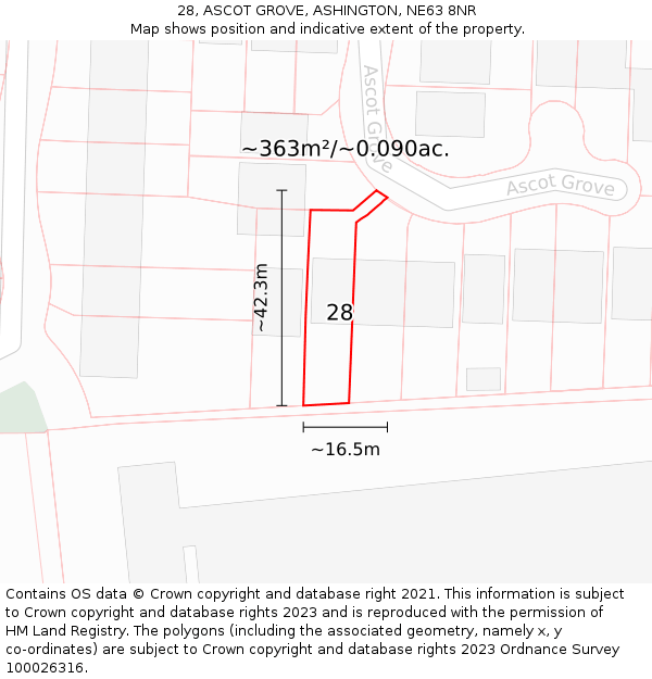 28, ASCOT GROVE, ASHINGTON, NE63 8NR: Plot and title map