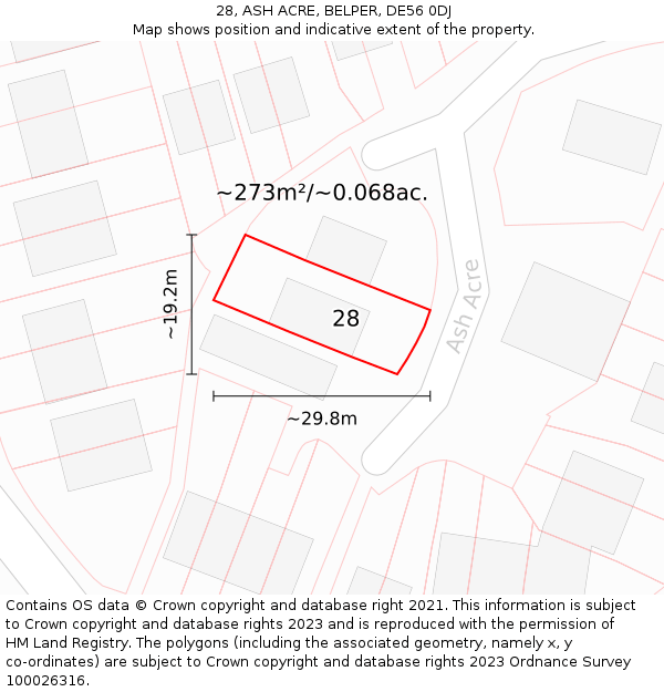 28, ASH ACRE, BELPER, DE56 0DJ: Plot and title map