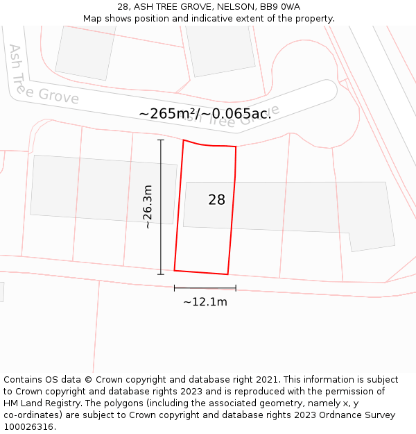 28, ASH TREE GROVE, NELSON, BB9 0WA: Plot and title map