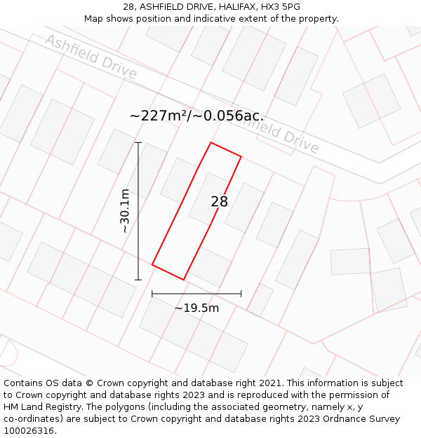 28, ASHFIELD DRIVE, HALIFAX, HX3 5PG: Plot and title map