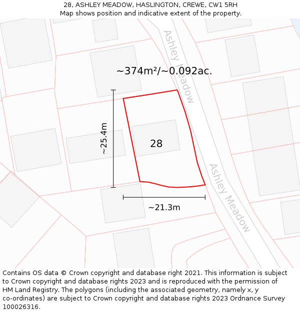 28, ASHLEY MEADOW, HASLINGTON, CREWE, CW1 5RH: Plot and title map