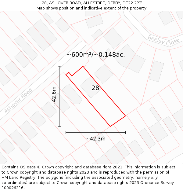 28, ASHOVER ROAD, ALLESTREE, DERBY, DE22 2PZ: Plot and title map