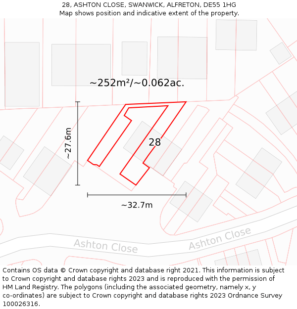 28, ASHTON CLOSE, SWANWICK, ALFRETON, DE55 1HG: Plot and title map