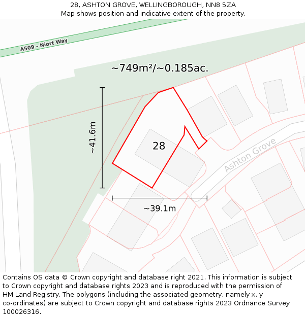 28, ASHTON GROVE, WELLINGBOROUGH, NN8 5ZA: Plot and title map