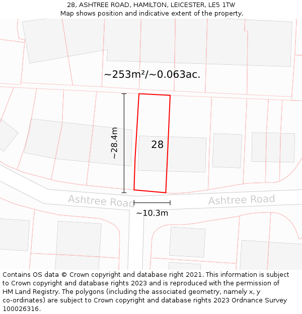 28, ASHTREE ROAD, HAMILTON, LEICESTER, LE5 1TW: Plot and title map