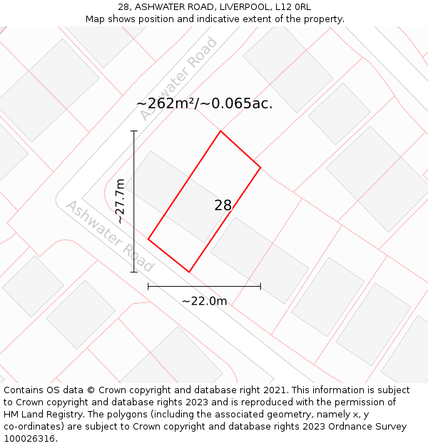 28, ASHWATER ROAD, LIVERPOOL, L12 0RL: Plot and title map