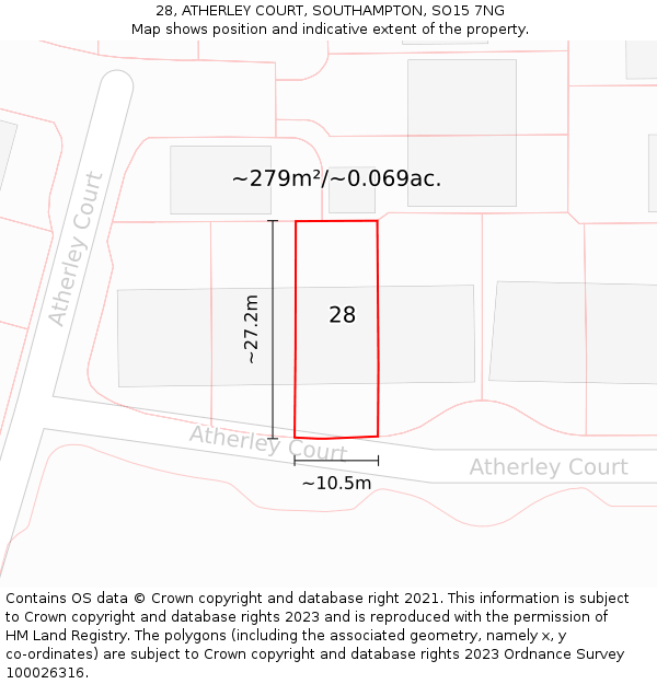 28, ATHERLEY COURT, SOUTHAMPTON, SO15 7NG: Plot and title map