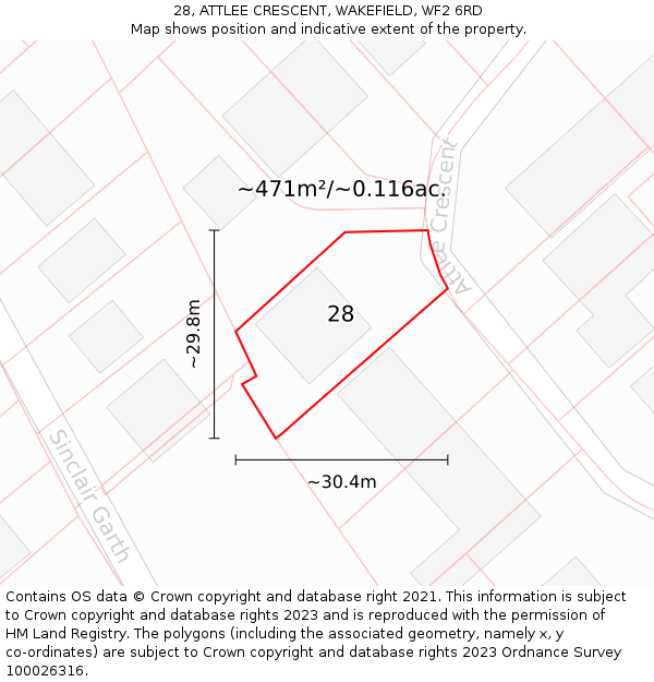 28, ATTLEE CRESCENT, WAKEFIELD, WF2 6RD: Plot and title map