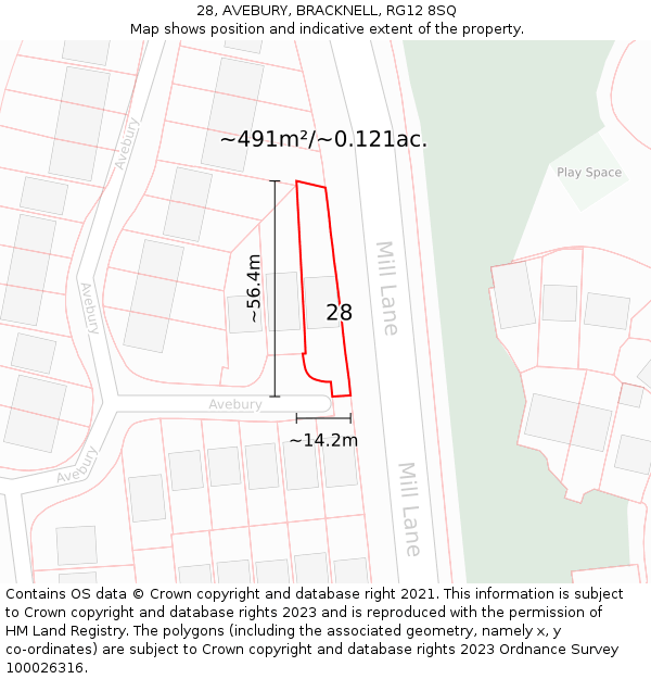 28, AVEBURY, BRACKNELL, RG12 8SQ: Plot and title map