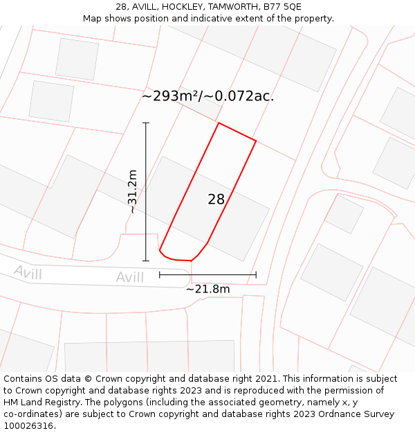 28, AVILL, HOCKLEY, TAMWORTH, B77 5QE: Plot and title map