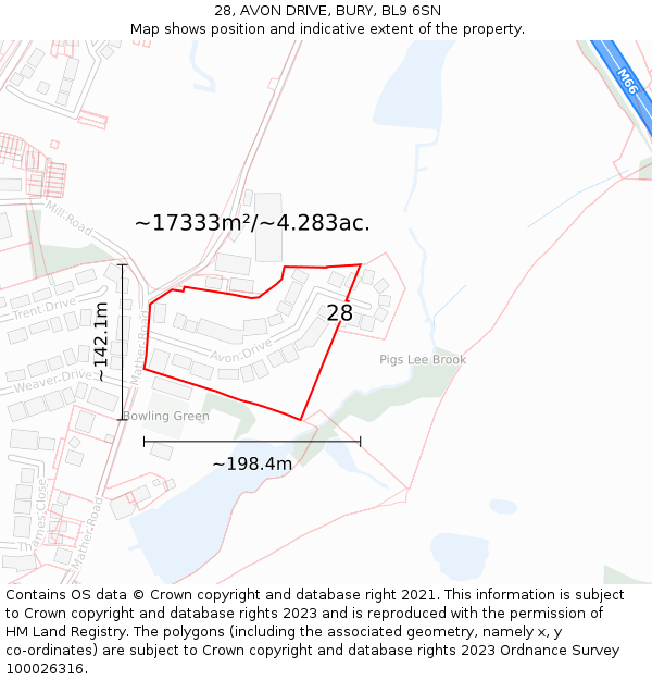 28, AVON DRIVE, BURY, BL9 6SN: Plot and title map