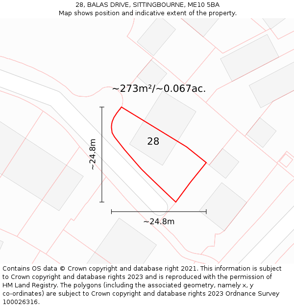 28, BALAS DRIVE, SITTINGBOURNE, ME10 5BA: Plot and title map