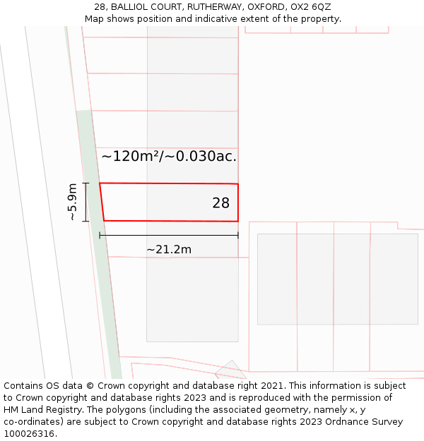 28, BALLIOL COURT, RUTHERWAY, OXFORD, OX2 6QZ: Plot and title map