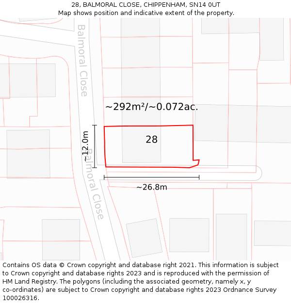 28, BALMORAL CLOSE, CHIPPENHAM, SN14 0UT: Plot and title map
