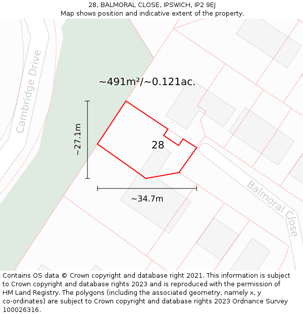 28, BALMORAL CLOSE, IPSWICH, IP2 9EJ: Plot and title map