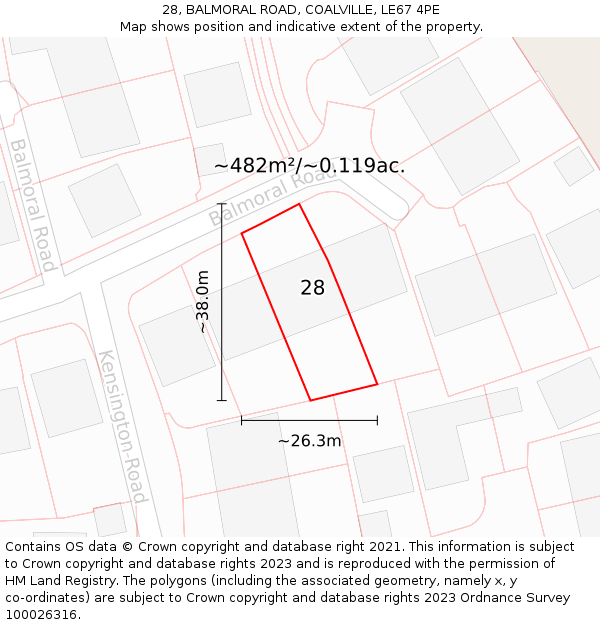 28, BALMORAL ROAD, COALVILLE, LE67 4PE: Plot and title map
