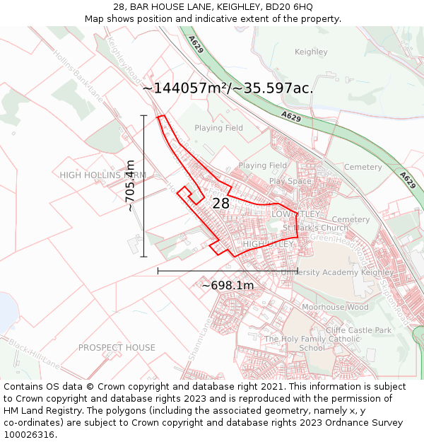 28, BAR HOUSE LANE, KEIGHLEY, BD20 6HQ: Plot and title map