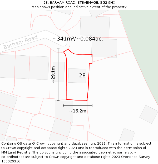 28, BARHAM ROAD, STEVENAGE, SG2 9HX: Plot and title map