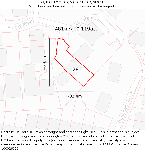 28, BARLEY MEAD, MAIDENHEAD, SL6 3TE: Plot and title map