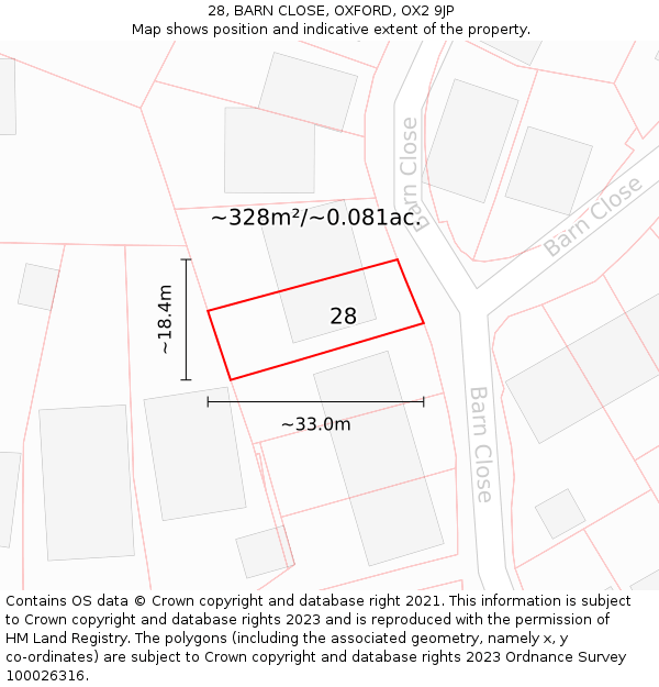 28, BARN CLOSE, OXFORD, OX2 9JP: Plot and title map