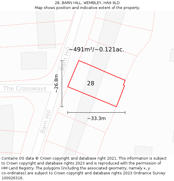 28, BARN HILL, WEMBLEY, HA9 9LD: Plot and title map