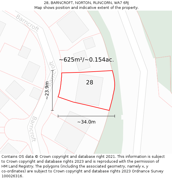 28, BARNCROFT, NORTON, RUNCORN, WA7 6RJ: Plot and title map