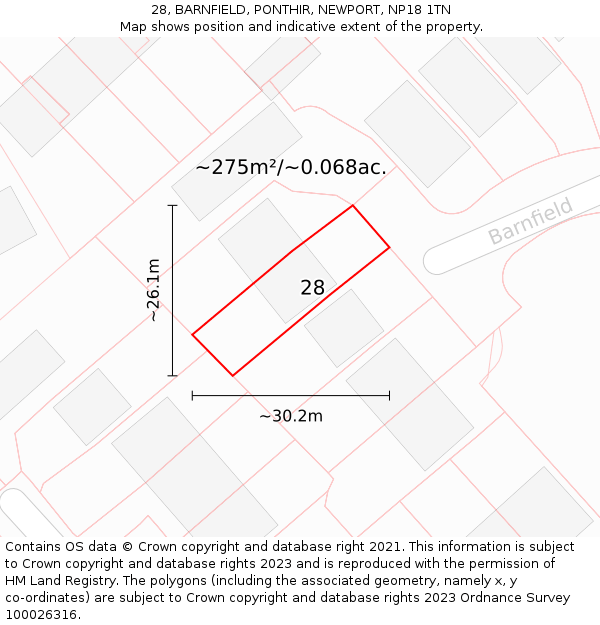 28, BARNFIELD, PONTHIR, NEWPORT, NP18 1TN: Plot and title map