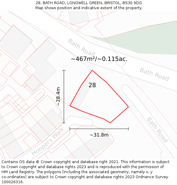 28, BATH ROAD, LONGWELL GREEN, BRISTOL, BS30 9DG: Plot and title map