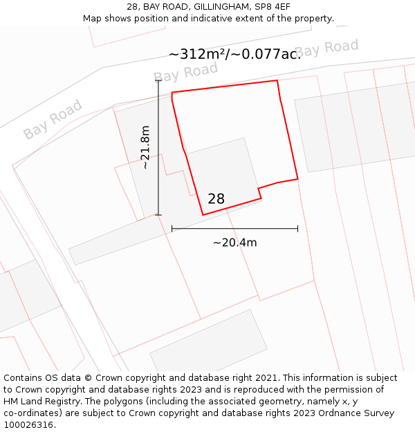 28, BAY ROAD, GILLINGHAM, SP8 4EF: Plot and title map