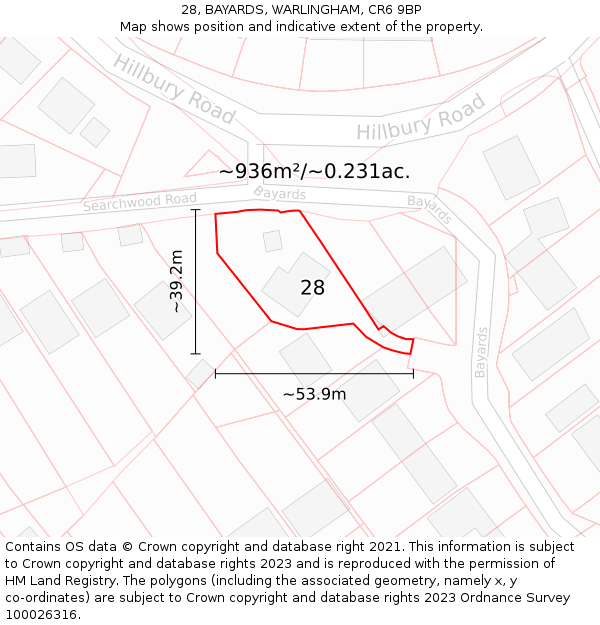 28, BAYARDS, WARLINGHAM, CR6 9BP: Plot and title map