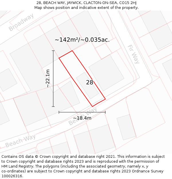 28, BEACH WAY, JAYWICK, CLACTON-ON-SEA, CO15 2HJ: Plot and title map