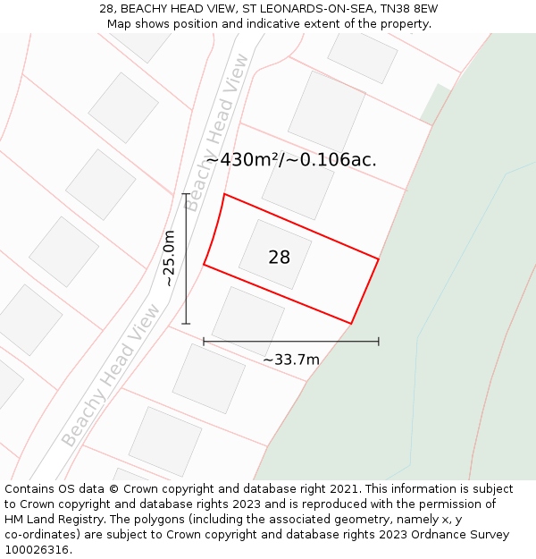 28, BEACHY HEAD VIEW, ST LEONARDS-ON-SEA, TN38 8EW: Plot and title map