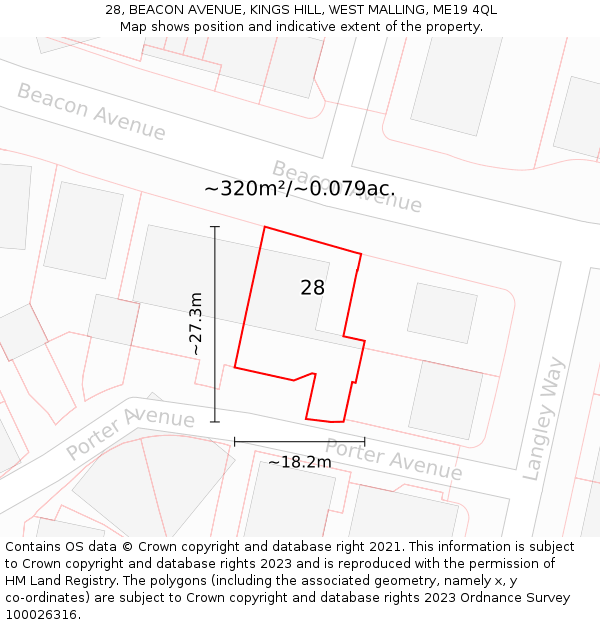 28, BEACON AVENUE, KINGS HILL, WEST MALLING, ME19 4QL: Plot and title map