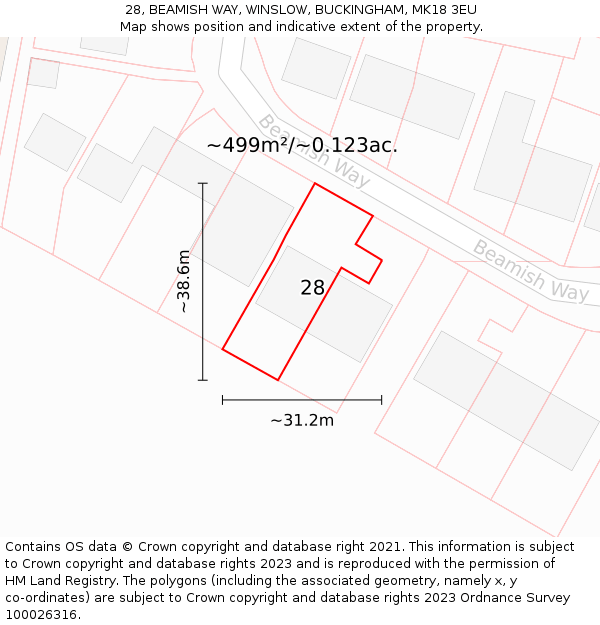 28, BEAMISH WAY, WINSLOW, BUCKINGHAM, MK18 3EU: Plot and title map