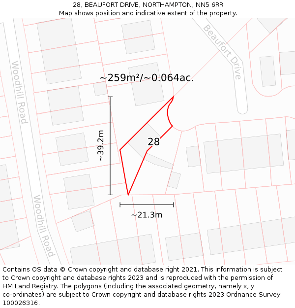 28, BEAUFORT DRIVE, NORTHAMPTON, NN5 6RR: Plot and title map