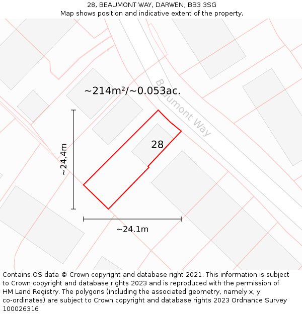 28, BEAUMONT WAY, DARWEN, BB3 3SG: Plot and title map