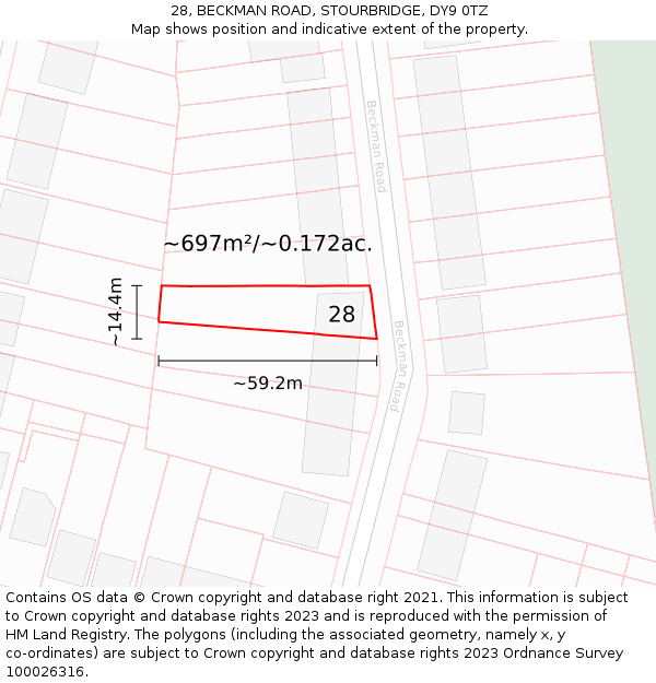 28, BECKMAN ROAD, STOURBRIDGE, DY9 0TZ: Plot and title map