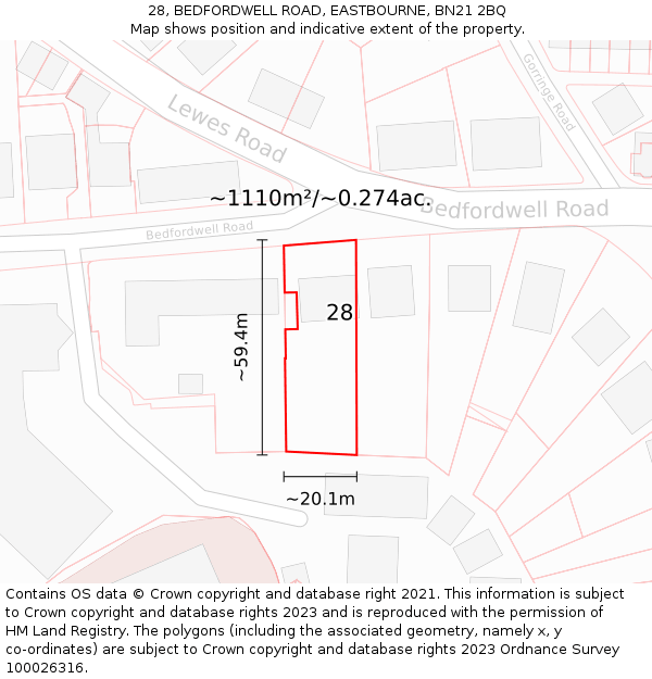 28, BEDFORDWELL ROAD, EASTBOURNE, BN21 2BQ: Plot and title map