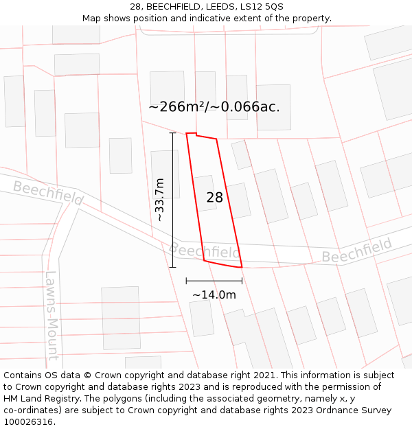 28, BEECHFIELD, LEEDS, LS12 5QS: Plot and title map