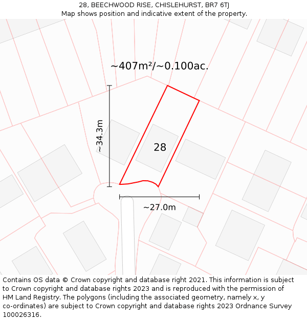 28, BEECHWOOD RISE, CHISLEHURST, BR7 6TJ: Plot and title map