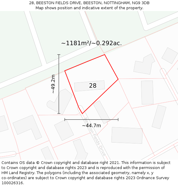 28, BEESTON FIELDS DRIVE, BEESTON, NOTTINGHAM, NG9 3DB: Plot and title map