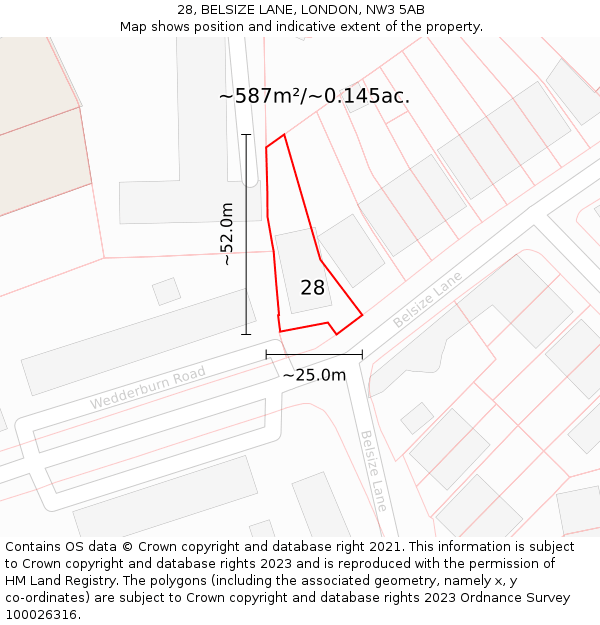 28, BELSIZE LANE, LONDON, NW3 5AB: Plot and title map