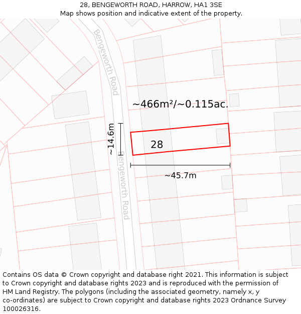 28, BENGEWORTH ROAD, HARROW, HA1 3SE: Plot and title map