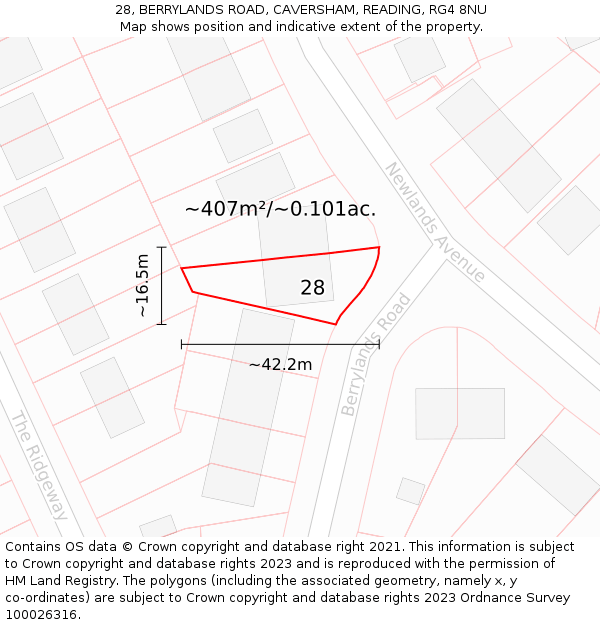 28, BERRYLANDS ROAD, CAVERSHAM, READING, RG4 8NU: Plot and title map