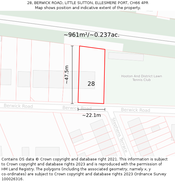 28, BERWICK ROAD, LITTLE SUTTON, ELLESMERE PORT, CH66 4PR: Plot and title map