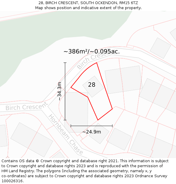 28, BIRCH CRESCENT, SOUTH OCKENDON, RM15 6TZ: Plot and title map