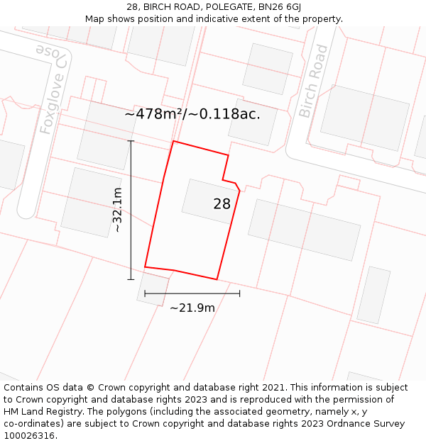 28, BIRCH ROAD, POLEGATE, BN26 6GJ: Plot and title map