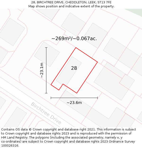 28, BIRCHTREE DRIVE, CHEDDLETON, LEEK, ST13 7FE: Plot and title map